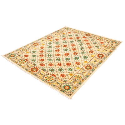 Tapis unique en laine noué à la main 8 pi x 9 pi 10 po orange / vert nouvel âge Lahore Carsta
