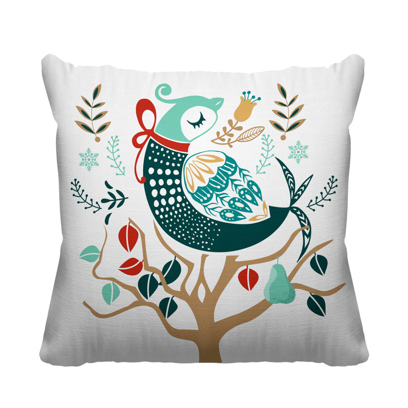 Coussin intérieur / extérieur scandinave Patridge On A Pear Tree, L 15 po x H 15 po, Vert
