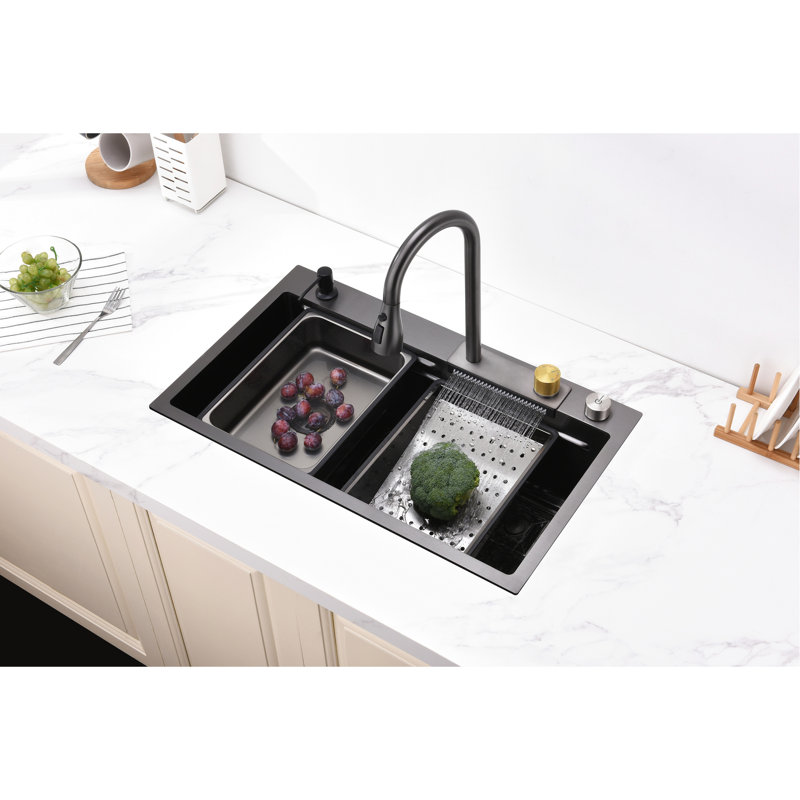 Material 304 Stainless Steel Basin - Quiet And Reliable Kitchen Sink Gray Vegetable Washing Flying Rain Waterfall With Drainage