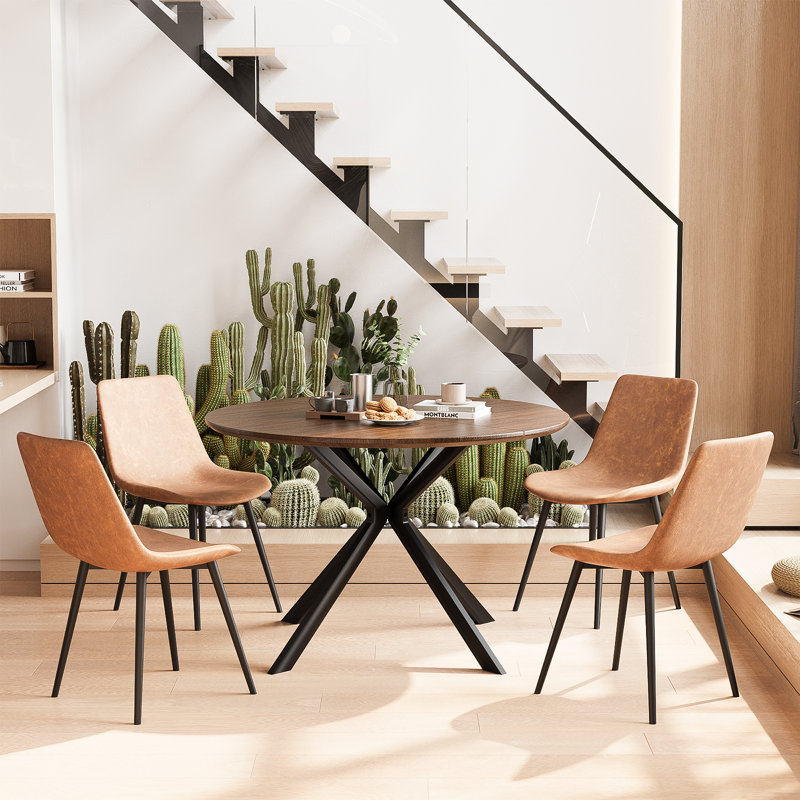 Ensemble de table de salle à manger moderne avec 4 chaises, Brun, Brun