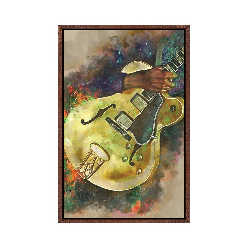 Chuck Berry Electric Guitar 1 Piece Painting on Canvas, 101.6cm H x 66.04cm W x 3.81cm D, Classic Brown Wood Floater Framed