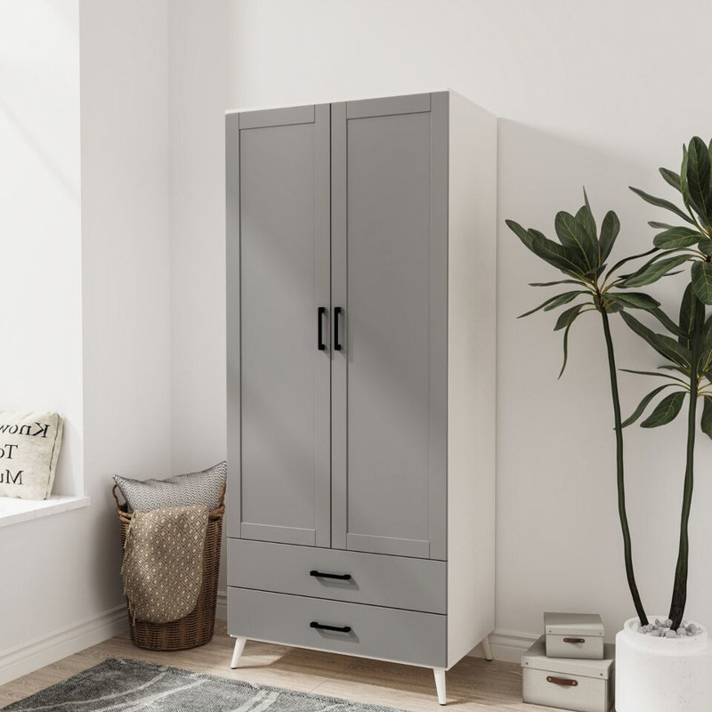 Bosse Solid Wood Wardrobe, White Grey