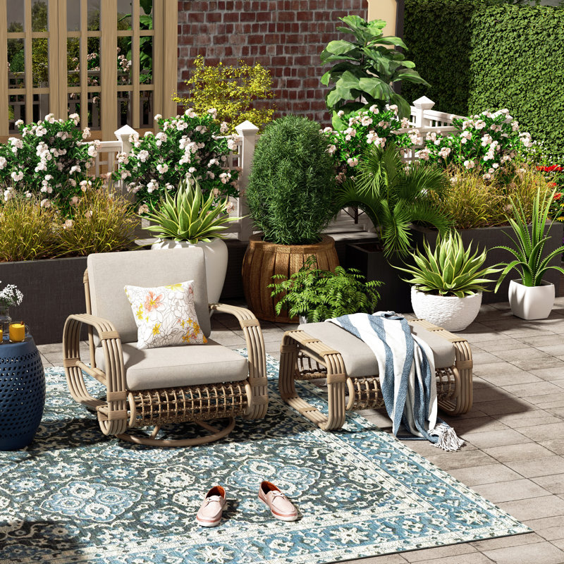 Patio Aluminum Swivel Club Chair With Ottoman
