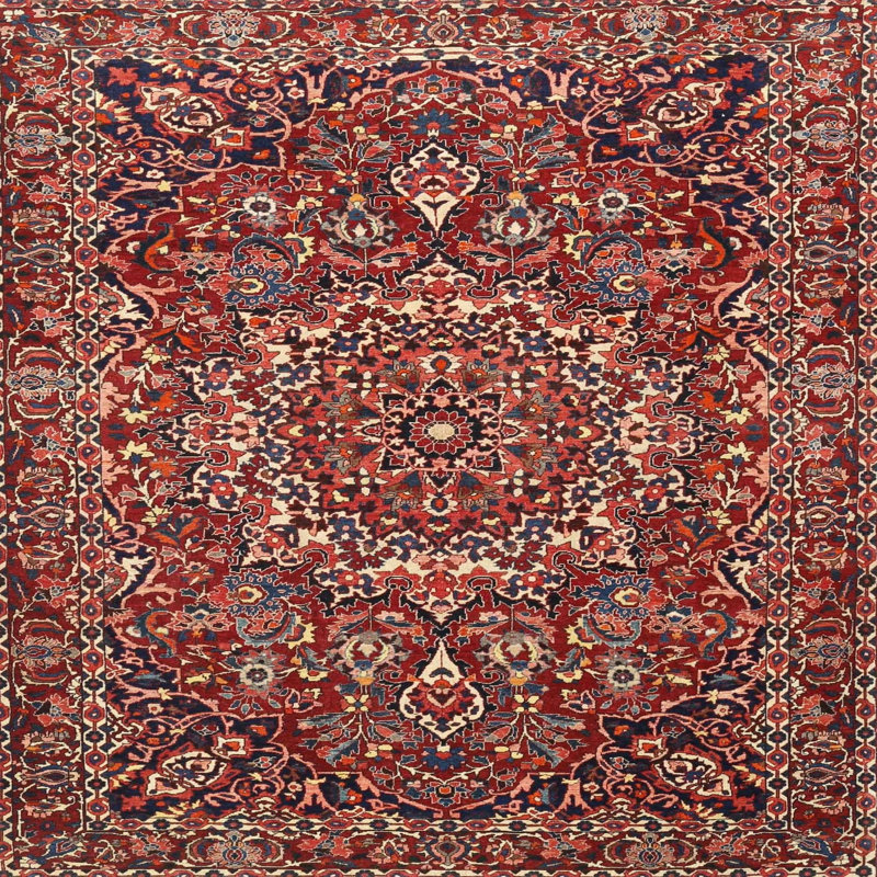 Tapis traditionnel mehroon/noir/crème Urbain, Carré 3 pi