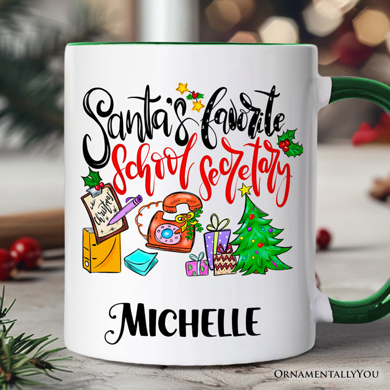 Tasse de secrétaire d'école préférée du Père Noël, cadeau de Noël avec nom personnalisé