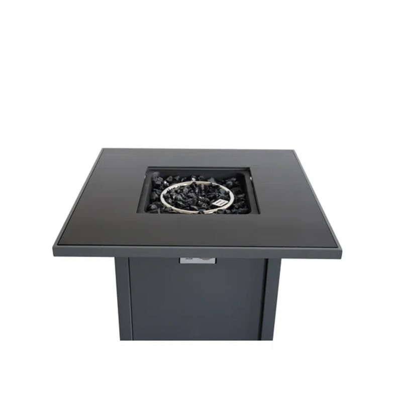 Table de foyer d'extérieur en acier de 30 po x l 25 po avec couvercle roulant, 40000, allumage 8 heures, style gris moderne,