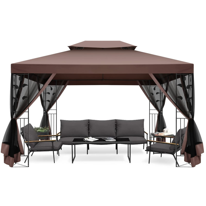 Pavillon de jardin extérieur 10 x 10 pi avec moustiquaires, Brun