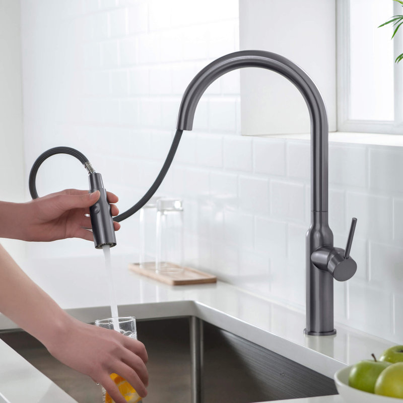 KIBI Hilo Pull Down Kitchen Faucet, Titanium, Without Soap Dispenser