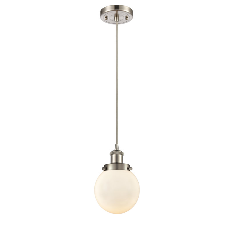 Luminaire suspendu sphère 1 lumière Chippewa, Blanc mat, Nickel satiné brossé, DEL