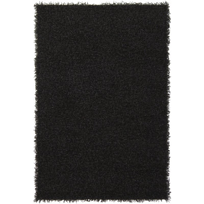 Heston Authentic Hand Woven Handmade Jet Black Modern Abstract Polyester Shag Area Rug