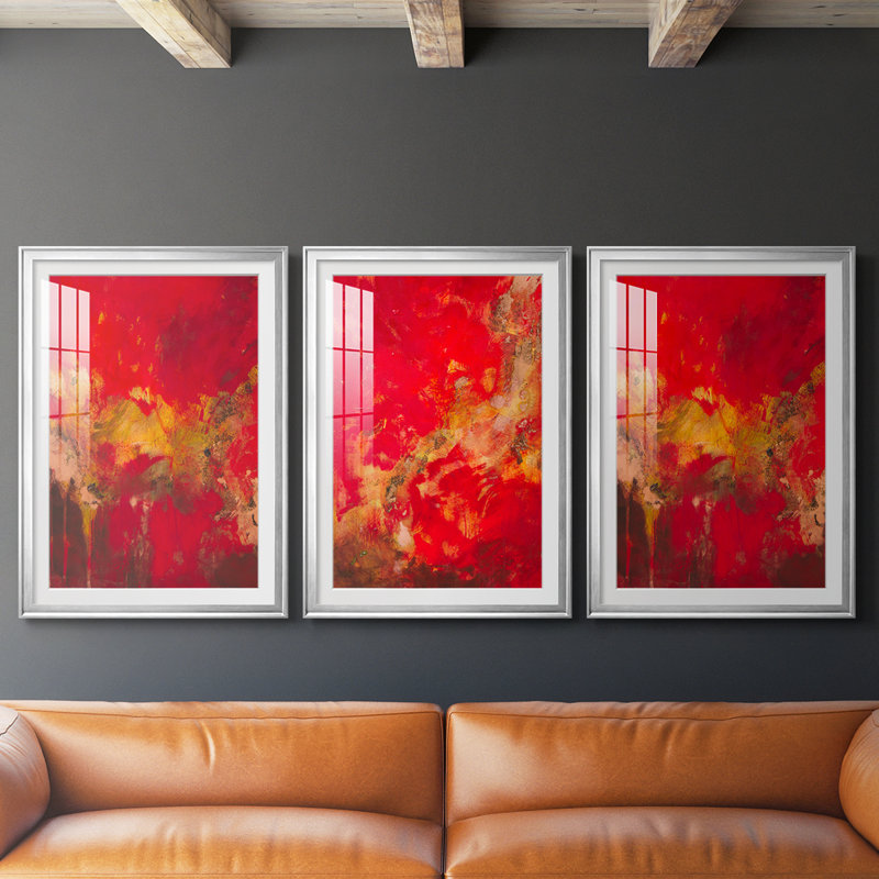 Cuivre et rouge I - Impression personnalisée de qualité supérieure avec cadre mat - 3 pièces, 19" H x 27" W