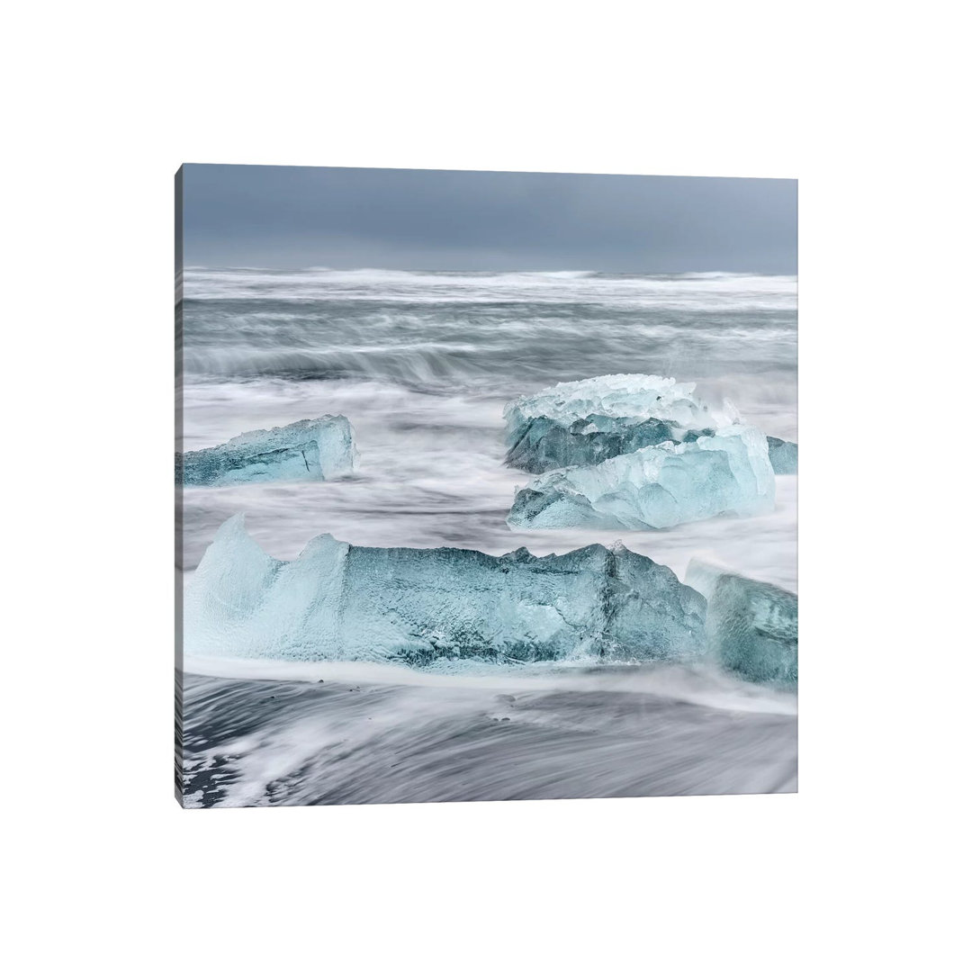 Icebergs On A Black Volcanic Beach I, Vatnajokull National Park, Iceland by Martin Zwick - Wrapped Canvas Print