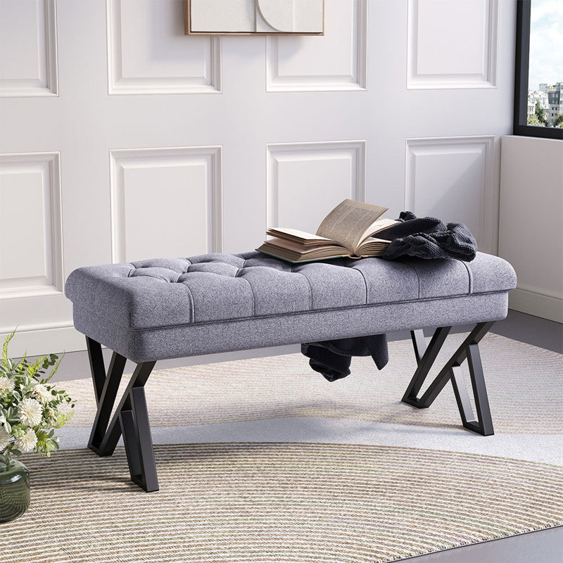 Maggielean Linen Upholstered Bench, Grey