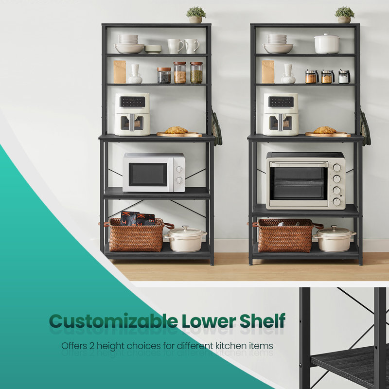 Steel Standard Baker's Rack with Microwave Compatibility, 65.7" H x 31.5" W x 15.7" D, Charcoal Gray and Black