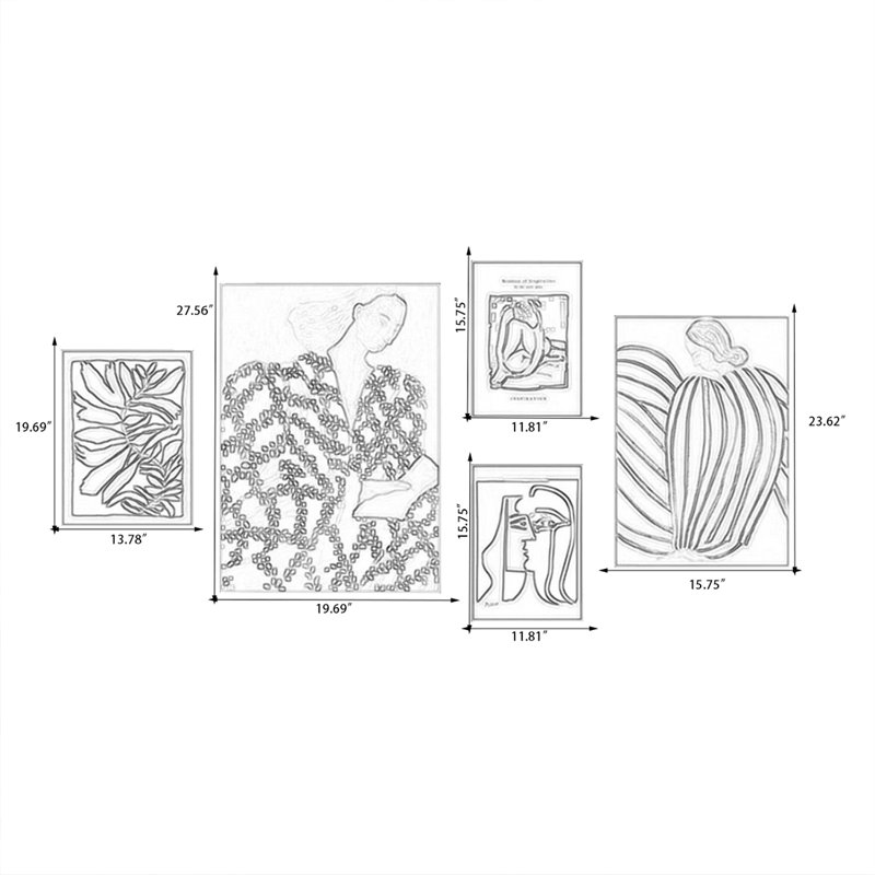 Ensemble d'art mural 5 pièces Mid-Century, H 27,56 po x l 19,69 po