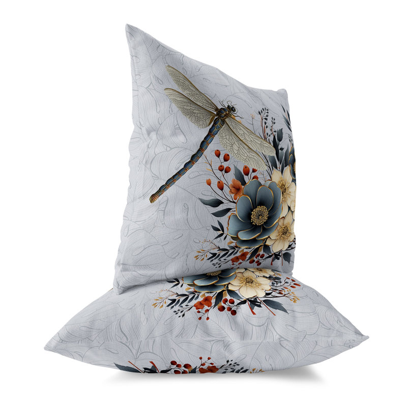 Dragonfly Haven Reversible Throw Pillow, Blue/Orange/Gray, 16"H x 16"W