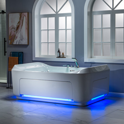 Baignoire de trempage double 71 po x 47 po avec bain tourbillon et bain d'air avec robinet de remplissage