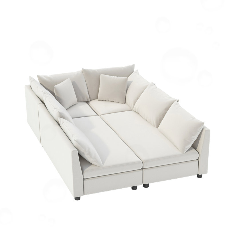 Chenille Couch Set with Pillows, Cream Chenille