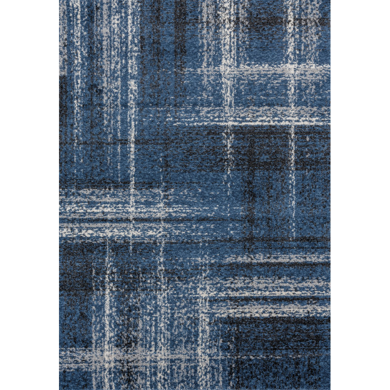 Tapis abstrait bleu nuit / bleu Woxall, Rectangle 5 pi 3 po x 7 pi 2 po