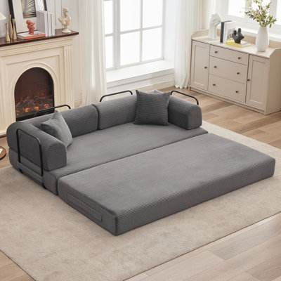 4-in-1 Convertible Corduroy Sofa Bed, Folding Futon Couch with Pillows, King Size Floor Sleeper