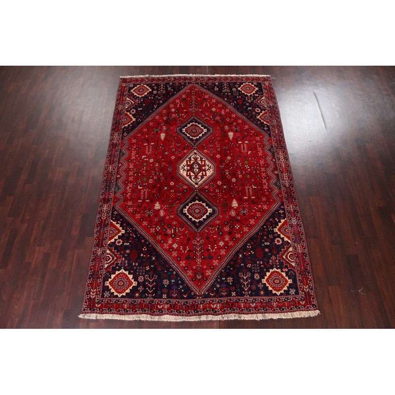 Tapis rouge en laine noué à la main de conception unique 7 pi 3 po x 10 pi 9 po Kursh