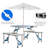 Outsunny Folding Picnic Table With Umbrella Hole, Aluminum Suitcase Portable Outdoor Table With Bench, Patio, Porch Or Camping Table And Chair Set, Ocean Blue