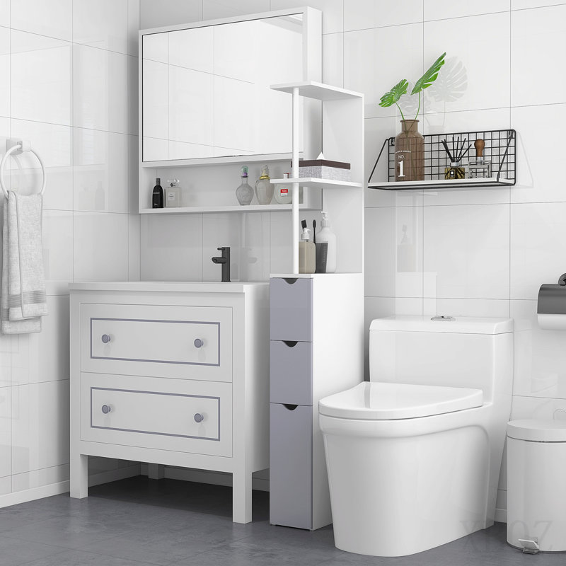 Homcom 54" Tall Bathroom Storage Cabinet, Freestanding Linen Tower With 2-Tier Shelf And Drawers, Narrow Side Floor Organizer, White