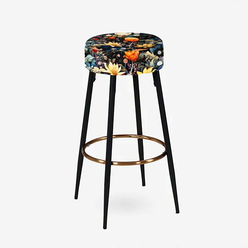 Floral Bar Stools Set Of 2, Autumn Farmhouse Flowers Serenity