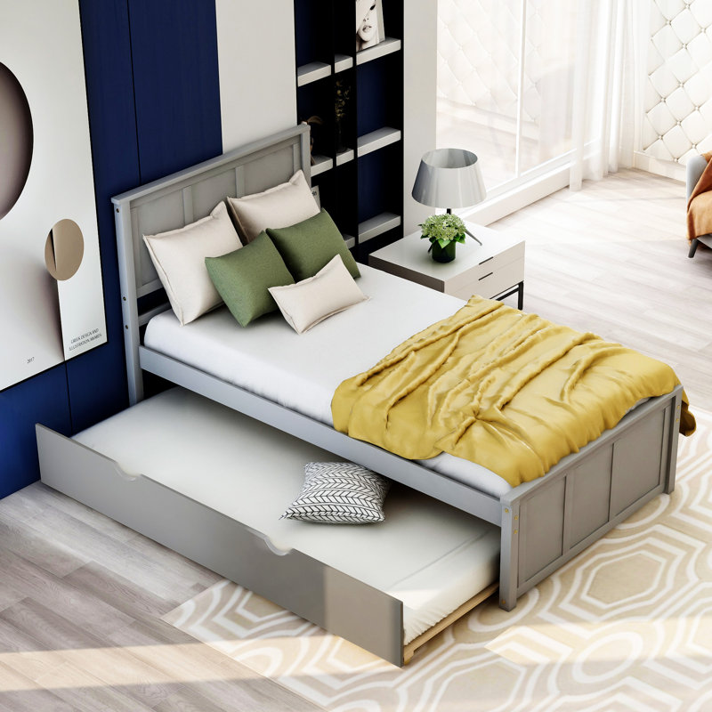 Platform Bed With  Trundle, Gray