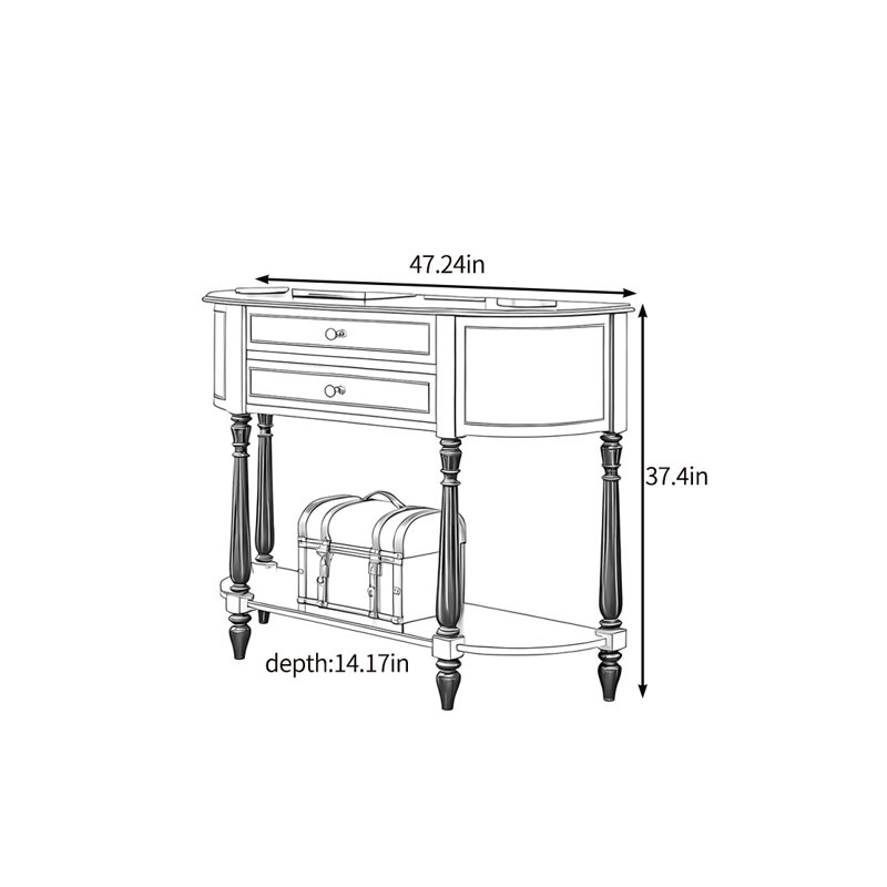 Retro aesthetic console table, 37.4" H x 47.24" W x 14.17" D, White