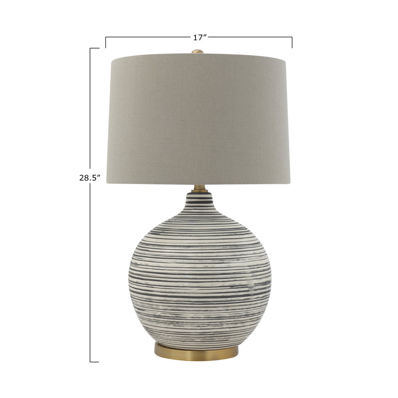 Clarence Textured Ceramic Table Lamp with Linen Shade, Black/White