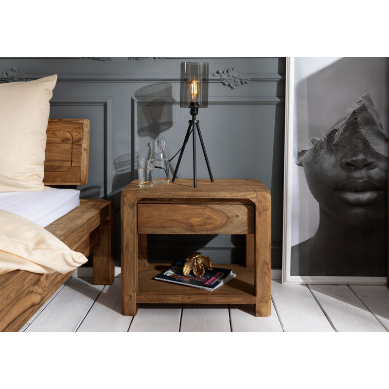 Bueno 40cm W Solid Wood Bedside Table, Brown
