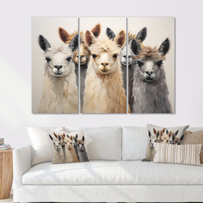 «Beige et gris» Minimalisme Curious Alpacas Collage - ensemble de décoration murale Alpacas