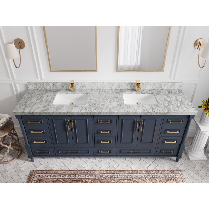 Aberdeen Bathroom Vanity, Carrara Marble, Hale Navy Blue