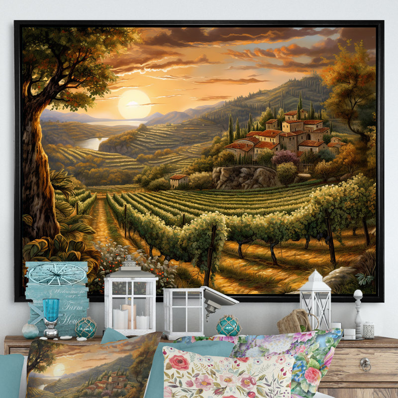 «Vineyard Charm», impression sur toile encadrée, Cadre flottant noir, H 30 po x l 40 po x P 1,5 po