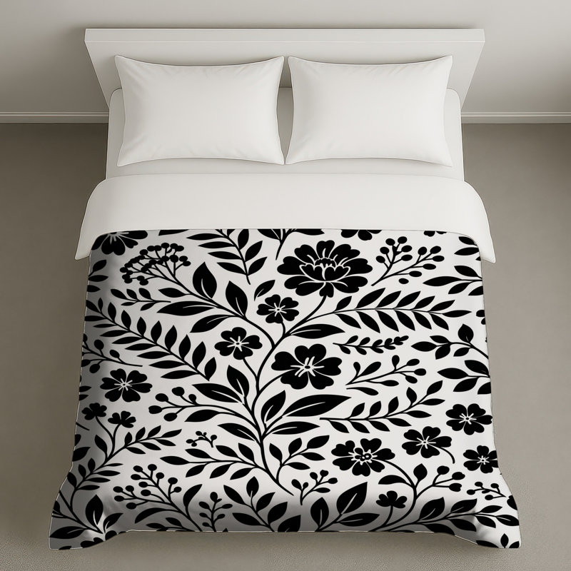 Housses de couette à motif floral noir et blanc, Twin