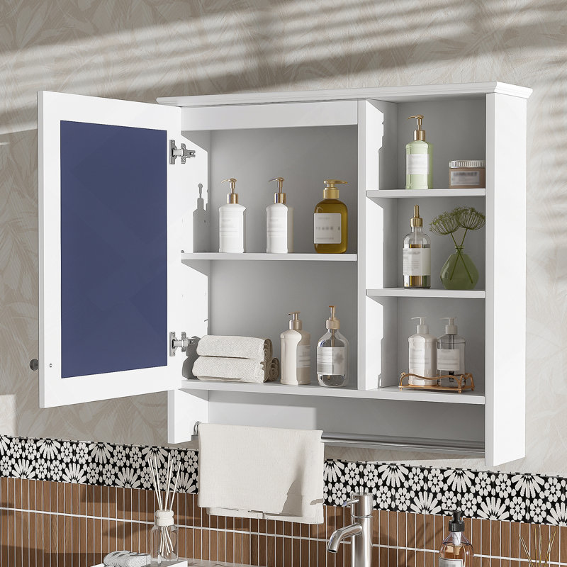 Armoire de rangement murale à miroir avec tablette réglable, charnières à fermeture en douceur pour la salle de bain, Blanc