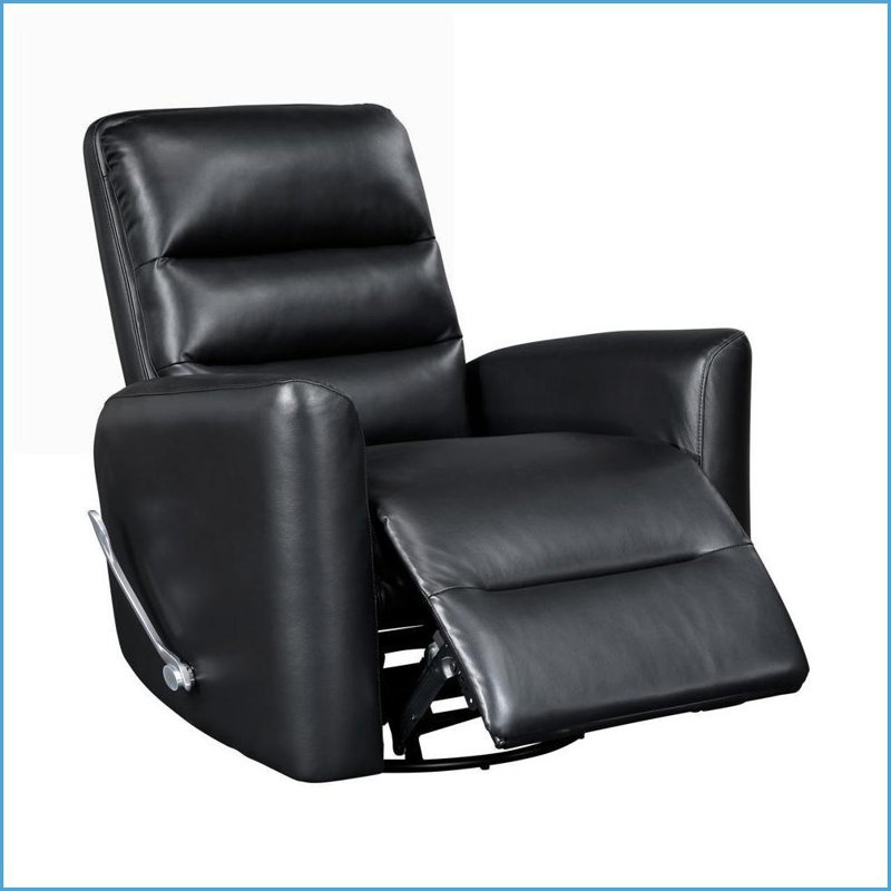 Recliner Chair with Swivel Glider Motion, Black Faux Leather Living Room Movie Chair | Black | Solid Wood,Plywood, Black