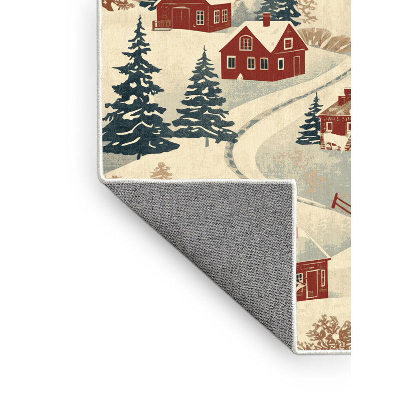 Machine Washable Myrtlewood Christmas Modern & Contemporary Abstract Rug in Beige – White Binding, 2x5