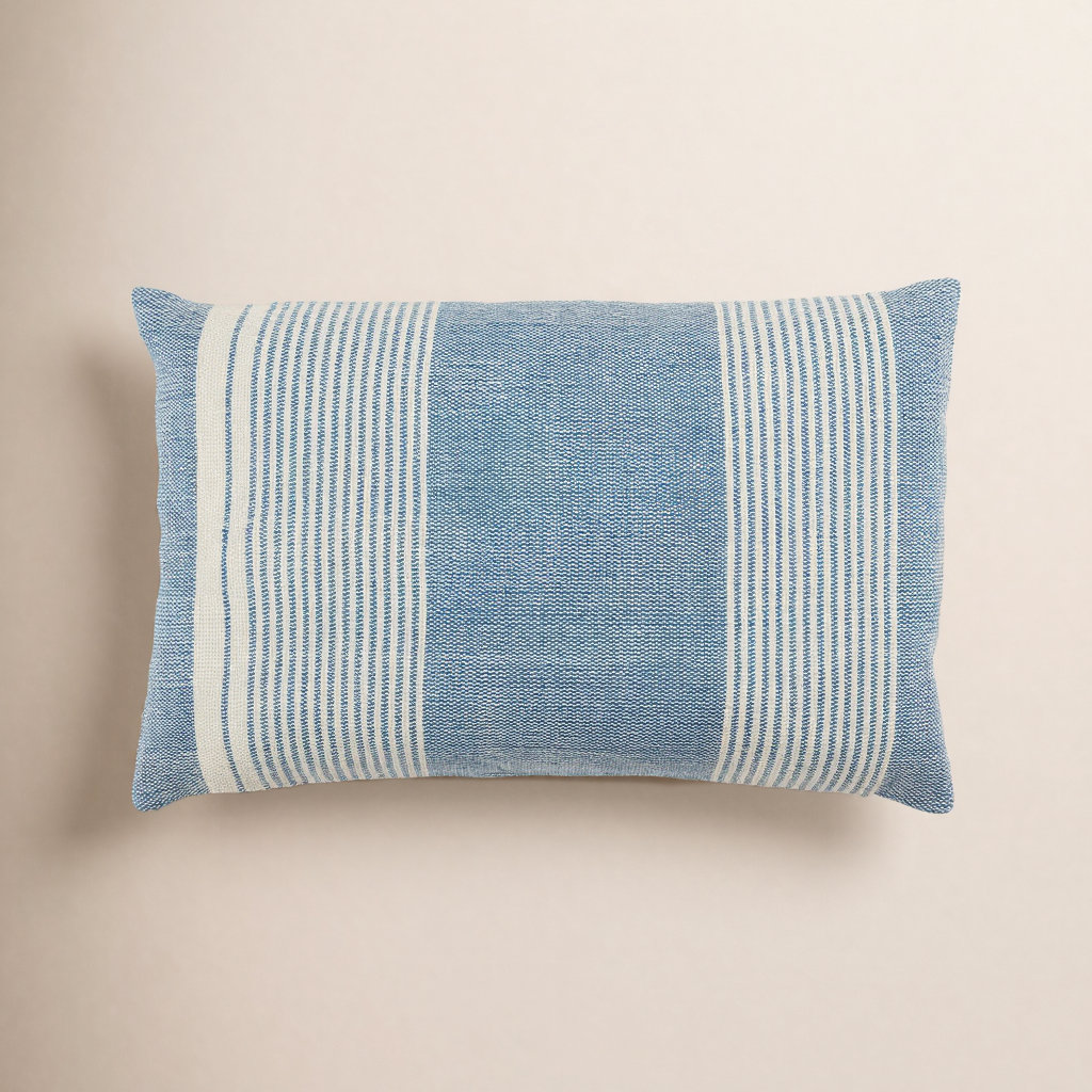 Samsa 13" x 21" Pillow Cover, Blue/Ivory, Polyfill