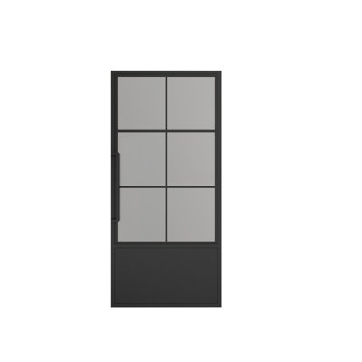 Porte intérieure pré-suspendue 36 po x 84 po à 6 verres en verre givré noir à droite avec poignée droite 36 po x 84 po