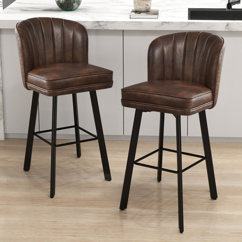 Tabourets de bar pivotants de 30 po à hauteur de comptoir avec dossier, tabourets d'îlot de cuisine avec dossier à coquille capitonnée, siège rembourré et pieds en métal avec repose-pieds