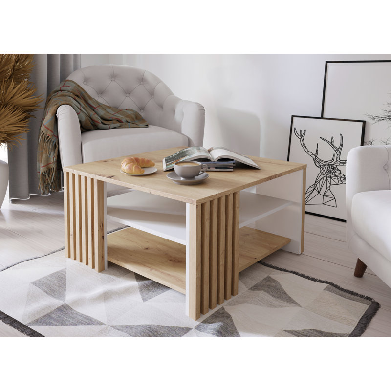 Shilah Four Leg Coffee Table with Storage, White/Beige