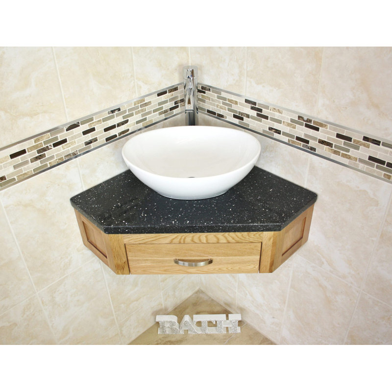 Crank 550mm Single Bathroom Vanity with Vessel Ceramic Basin, Black Quartz