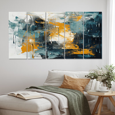 " Bliss of Happiness in Yellow and Blue III " 5 Piece Art Mixed Media Print