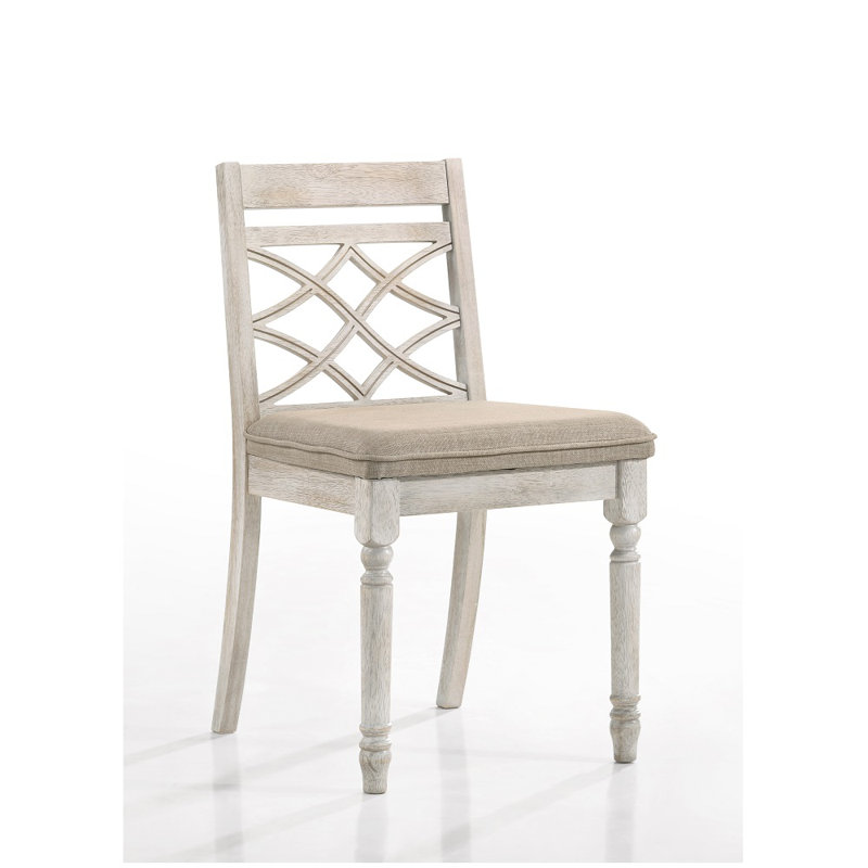 Chaise d'appoint (lot de 2), tissu, finition noyer et blanc antique