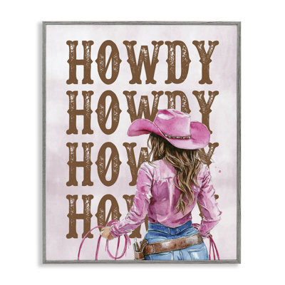 Rose et brun Howdy Cowgirl, art de la giclée encadrée par lettré et doublé