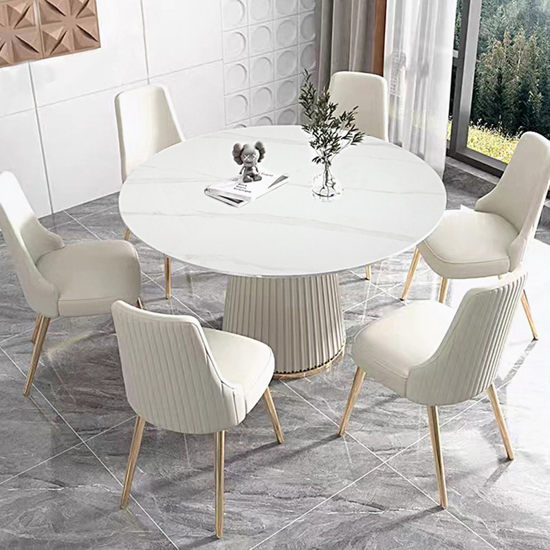 Table à manger 53 pouces en pierre de Carrare blanche avec chaises, 7 pièces : table, 6 chaises