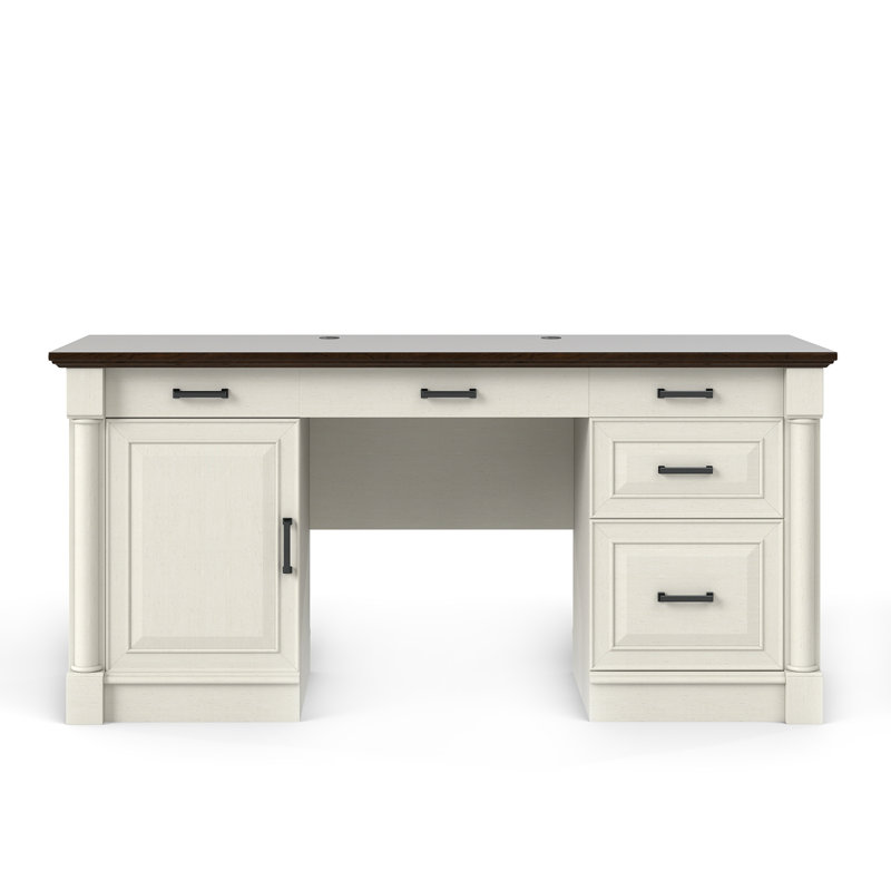 Roman Column Executive Desk with Cabinet, Drawers and File Holder, Classic European American Modern Multi Style Design, Black