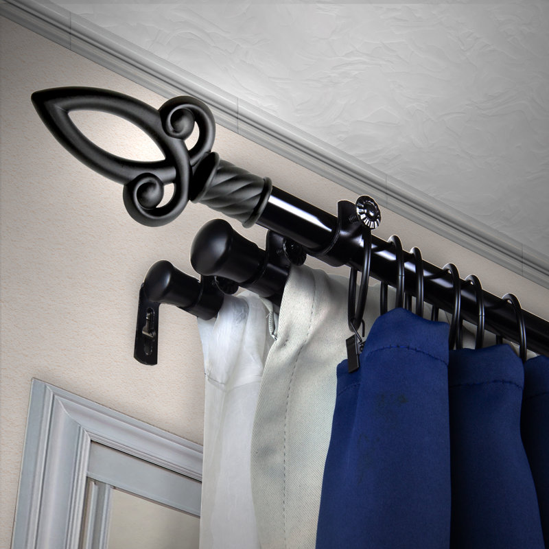 Ensemble de tringle à rideaux réglable 0,81 po Abiola, Noir, 48" - 84"